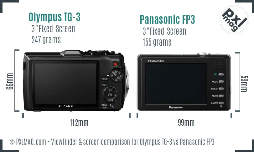 Olympus TG-3 vs Panasonic FP3 Screen and Viewfinder comparison