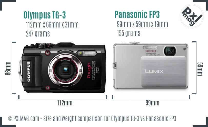 Olympus TG-3 vs Panasonic FP3 size comparison