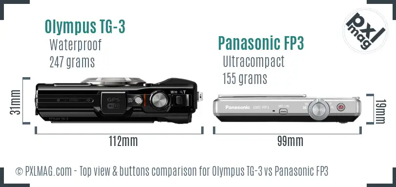 Olympus TG-3 vs Panasonic FP3 top view buttons comparison