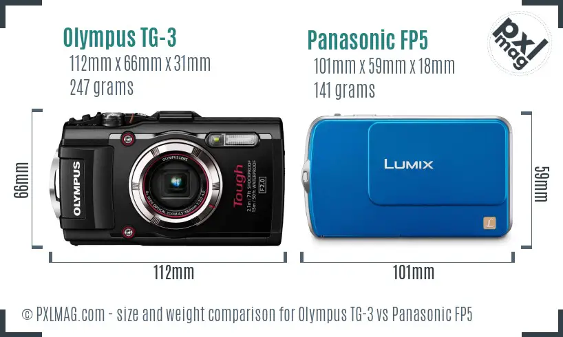 Olympus TG-3 vs Panasonic FP5 size comparison