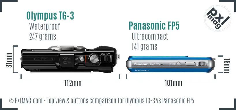 Olympus TG-3 vs Panasonic FP5 top view buttons comparison