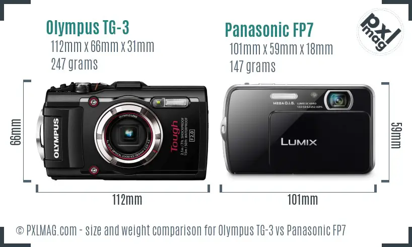 Olympus TG-3 vs Panasonic FP7 size comparison