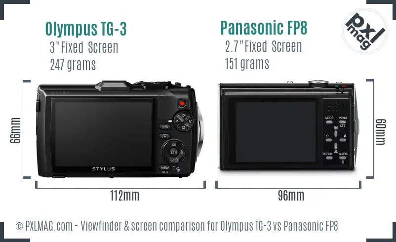 Olympus TG-3 vs Panasonic FP8 Screen and Viewfinder comparison