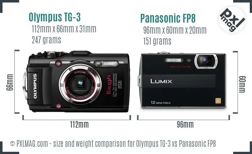 Olympus TG-3 vs Panasonic FP8 size comparison