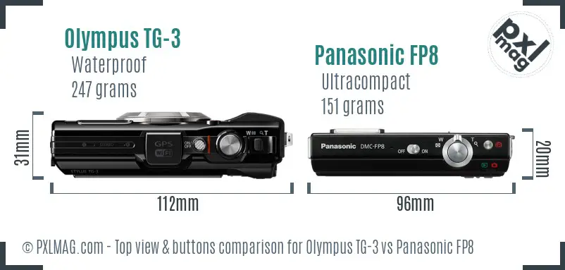 Olympus TG-3 vs Panasonic FP8 top view buttons comparison