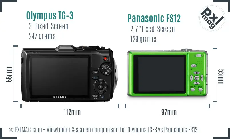Olympus TG-3 vs Panasonic FS12 Screen and Viewfinder comparison