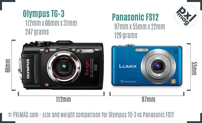 Olympus TG-3 vs Panasonic FS12 size comparison