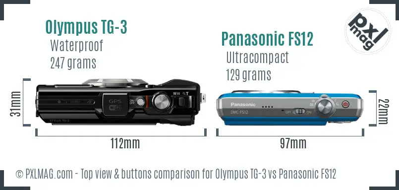 Olympus TG-3 vs Panasonic FS12 top view buttons comparison