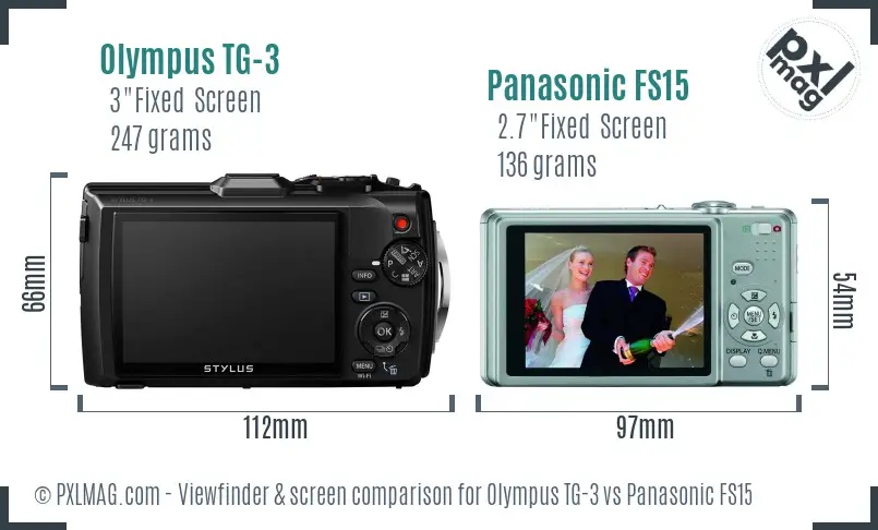 Olympus TG-3 vs Panasonic FS15 Screen and Viewfinder comparison