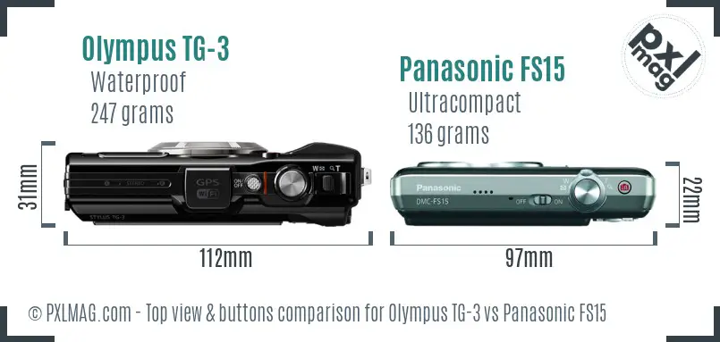 Olympus TG-3 vs Panasonic FS15 top view buttons comparison