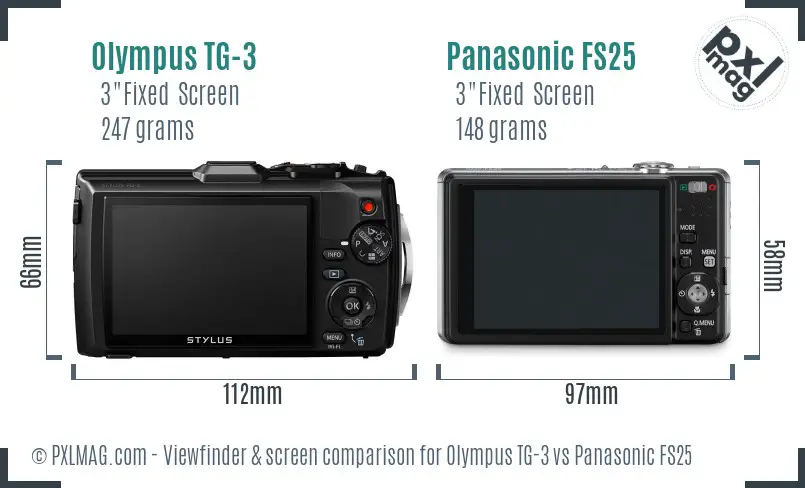 Olympus TG-3 vs Panasonic FS25 Screen and Viewfinder comparison