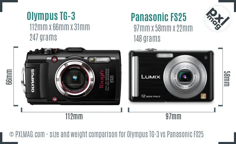 Olympus TG-3 vs Panasonic FS25 size comparison