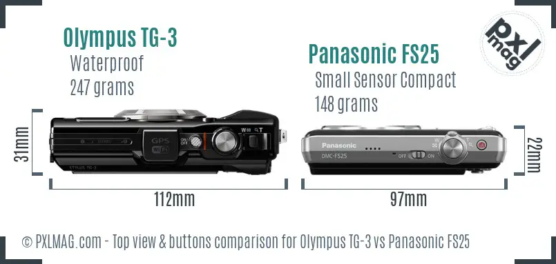 Olympus TG-3 vs Panasonic FS25 top view buttons comparison