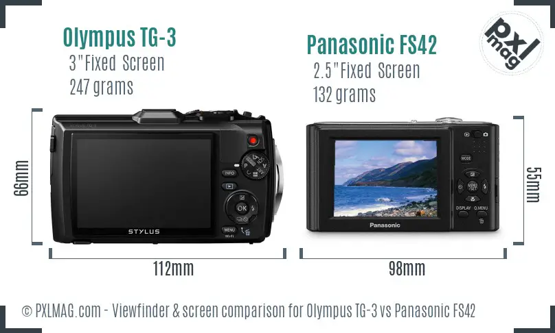 Olympus TG-3 vs Panasonic FS42 Screen and Viewfinder comparison