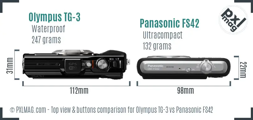 Olympus TG-3 vs Panasonic FS42 top view buttons comparison