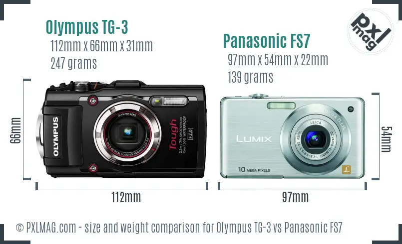 Olympus TG-3 vs Panasonic FS7 size comparison