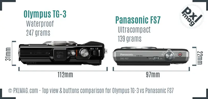 Olympus TG-3 vs Panasonic FS7 top view buttons comparison