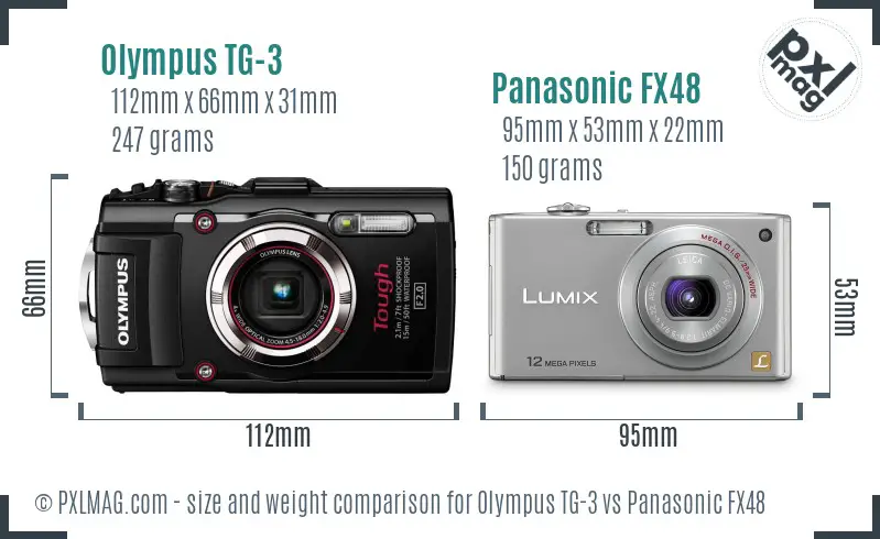 Olympus TG-3 vs Panasonic FX48 size comparison