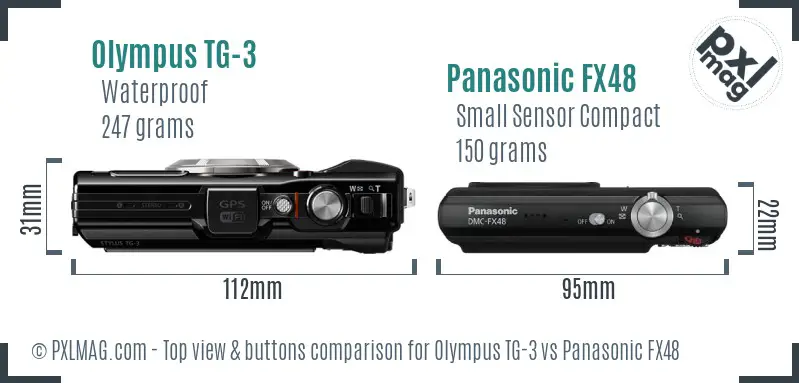 Olympus TG-3 vs Panasonic FX48 top view buttons comparison