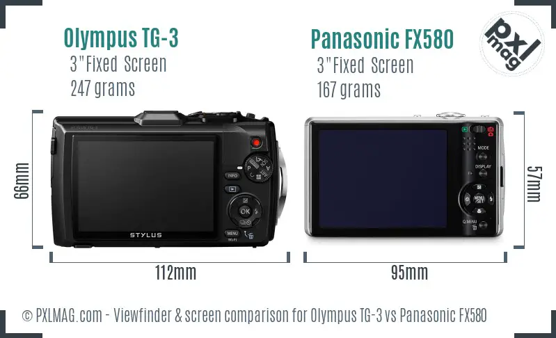 Olympus TG-3 vs Panasonic FX580 Screen and Viewfinder comparison