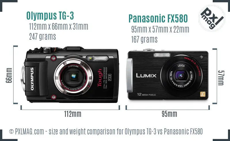 Olympus TG-3 vs Panasonic FX580 size comparison