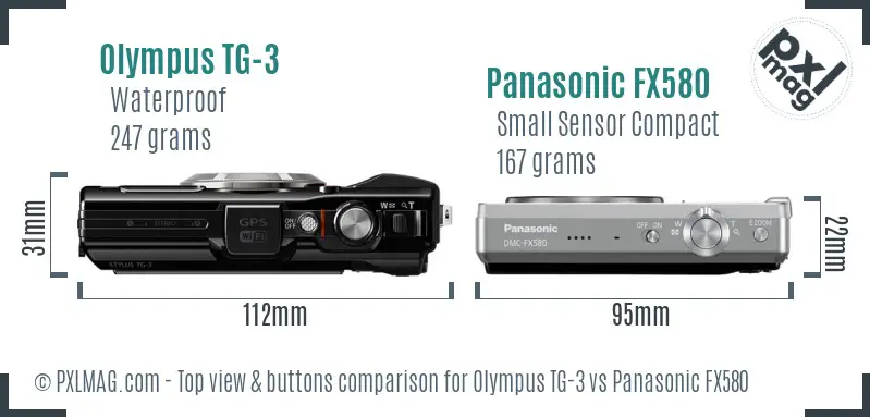Olympus TG-3 vs Panasonic FX580 top view buttons comparison
