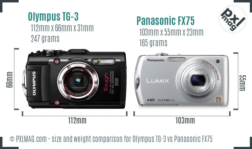 Olympus TG-3 vs Panasonic FX75 size comparison