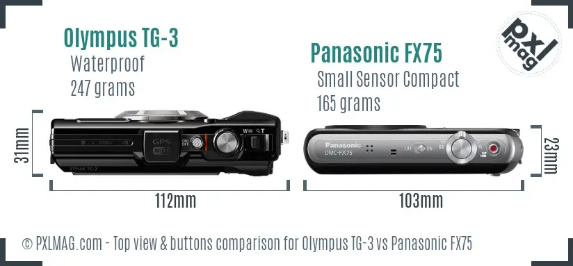 Olympus TG-3 vs Panasonic FX75 top view buttons comparison