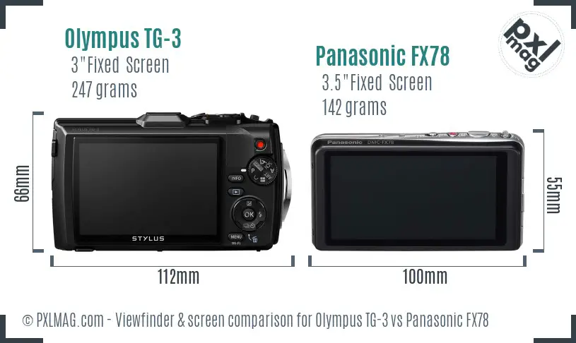 Olympus TG-3 vs Panasonic FX78 Screen and Viewfinder comparison