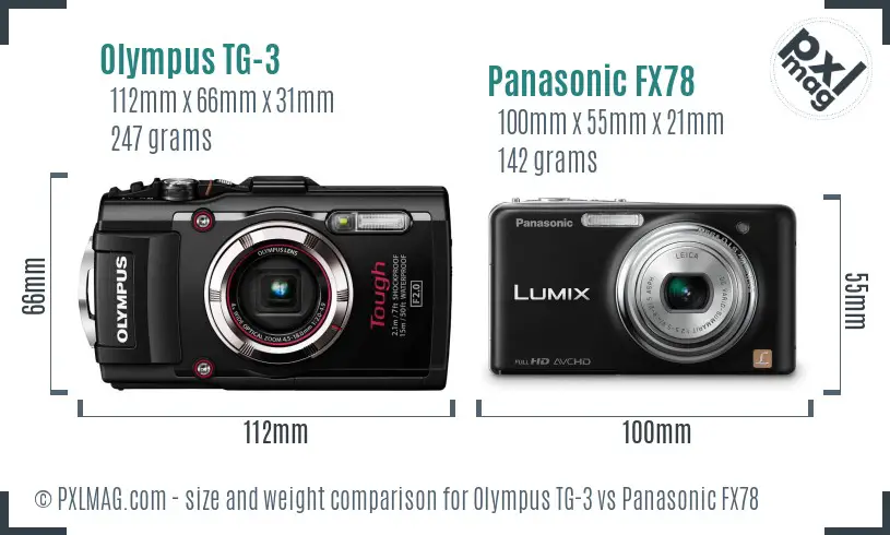 Olympus TG-3 vs Panasonic FX78 size comparison