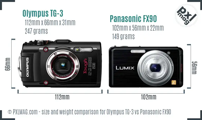 Olympus TG-3 vs Panasonic FX90 size comparison