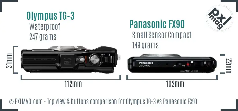 Olympus TG-3 vs Panasonic FX90 top view buttons comparison