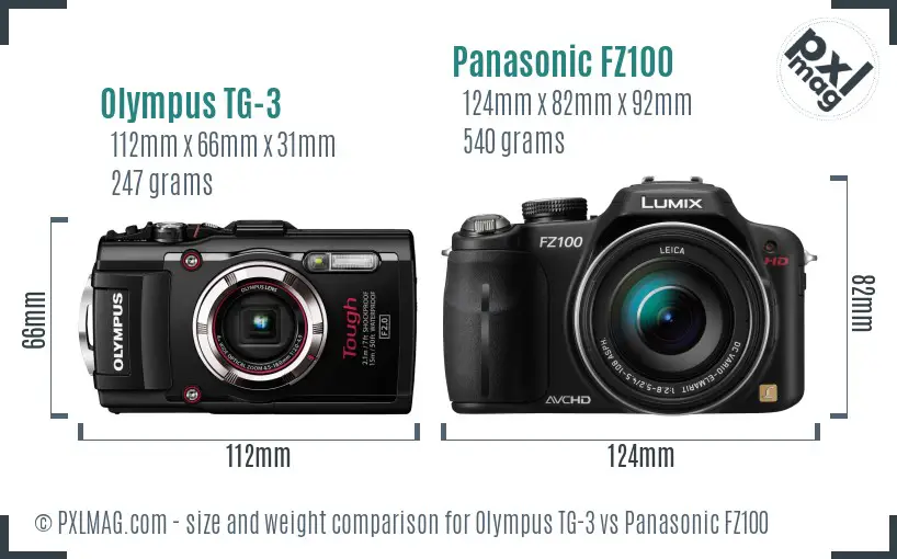 Olympus TG-3 vs Panasonic FZ100 size comparison Olympus TG-3 vs Panasonic FZ100 size comparison