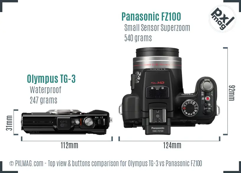 Olympus TG-3 vs Panasonic FZ100 top view buttons comparison