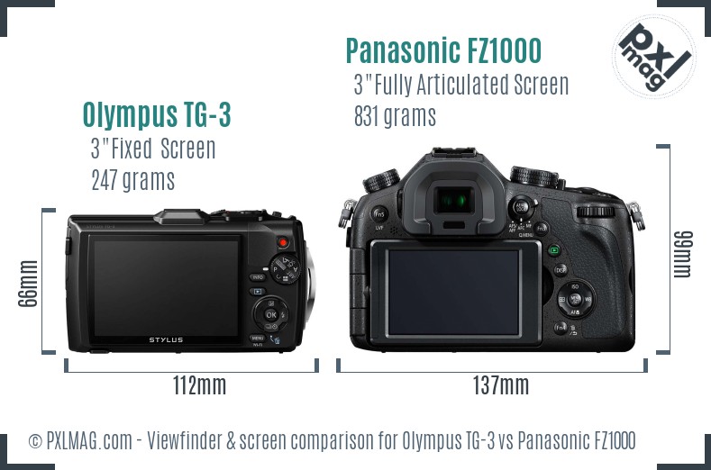 Olympus TG-3 vs Panasonic FZ1000 Screen and Viewfinder comparison