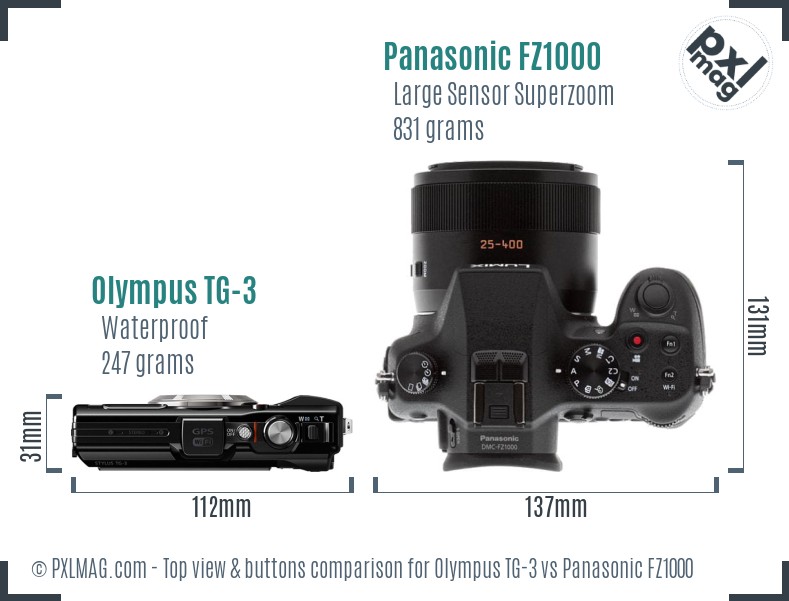 Olympus TG-3 vs Panasonic FZ1000 top view buttons comparison
