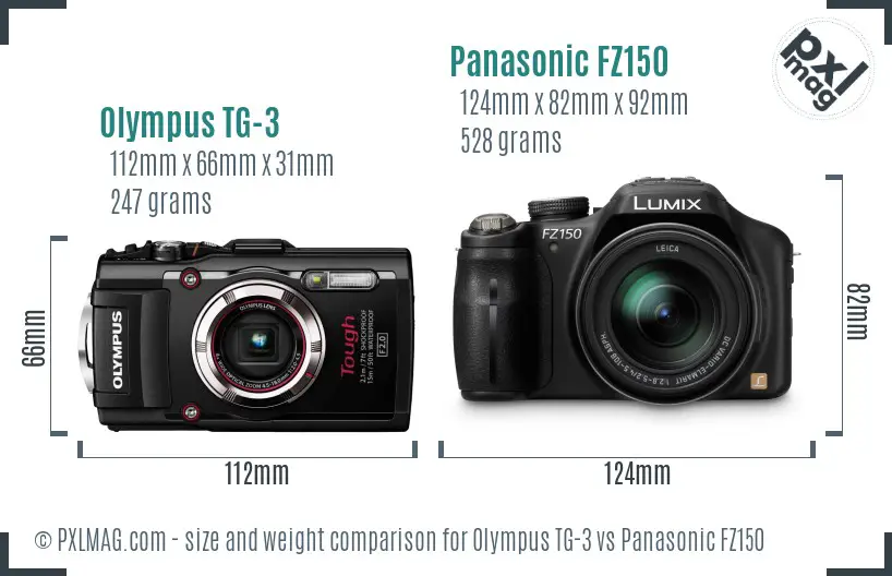 Olympus TG-3 vs Panasonic FZ150 size comparison Olympus TG-3 vs Panasonic FZ150 size comparison