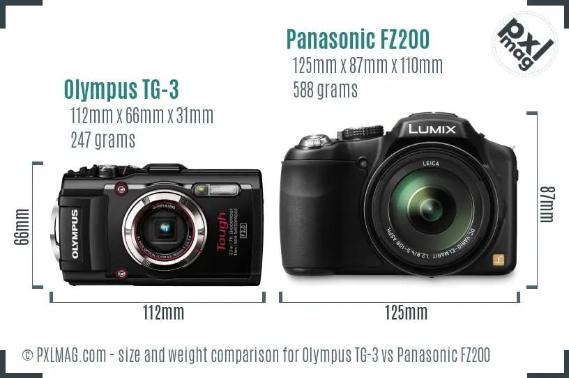 Olympus TG-3 vs Panasonic FZ200 size comparison Olympus TG-3 vs Panasonic FZ200 size comparison