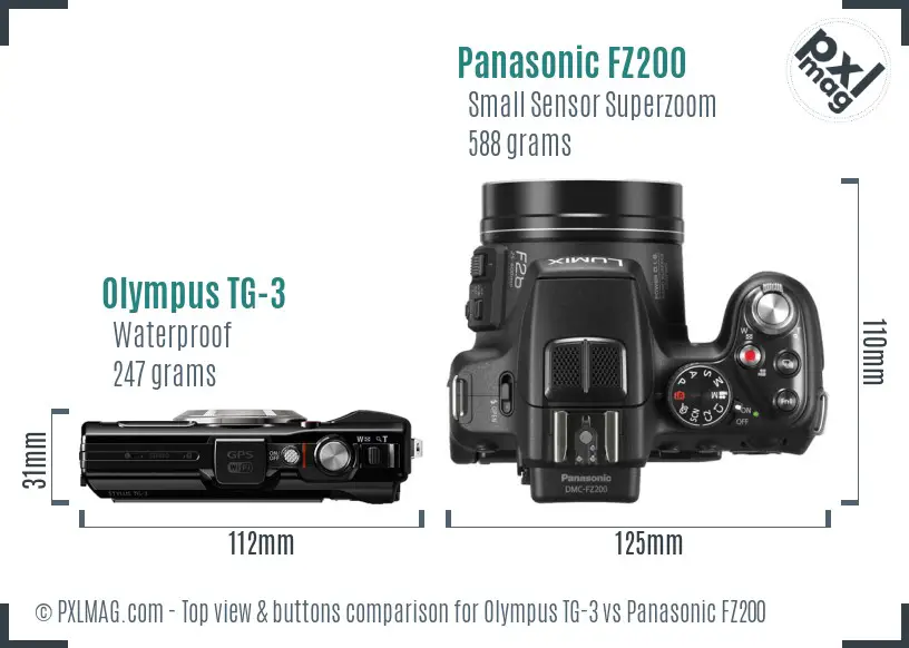 Olympus TG-3 vs Panasonic FZ200 top view buttons comparison