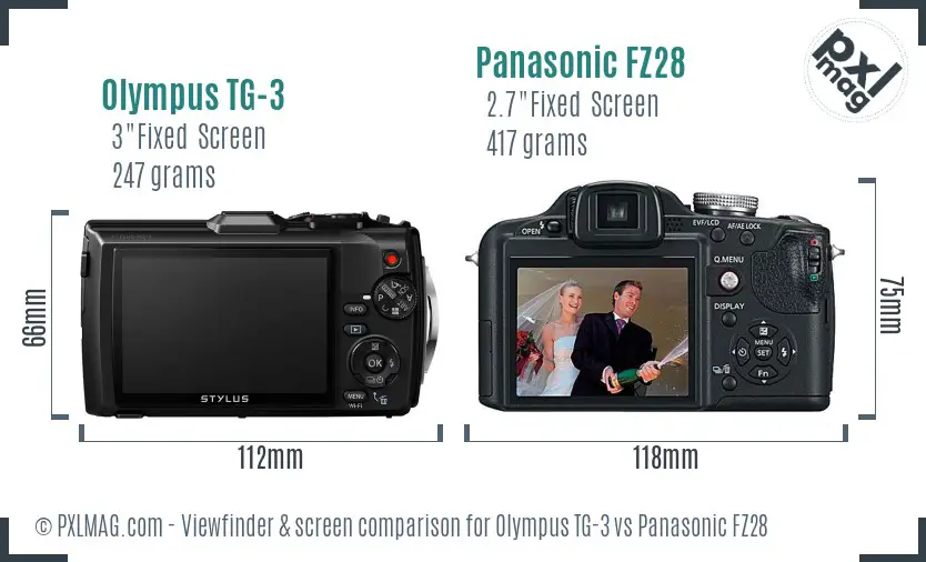 Olympus TG-3 vs Panasonic FZ28 Screen and Viewfinder comparison