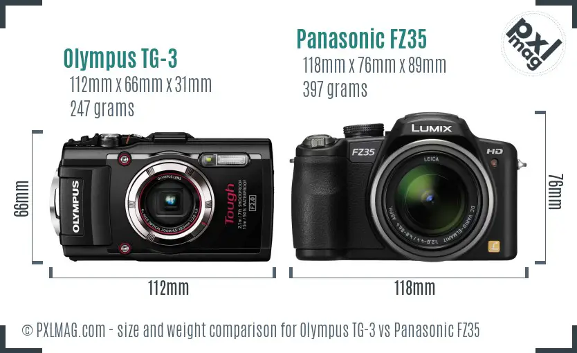 Olympus TG-3 vs Panasonic FZ35 size comparison Olympus TG-3 vs Panasonic FZ35 size comparison