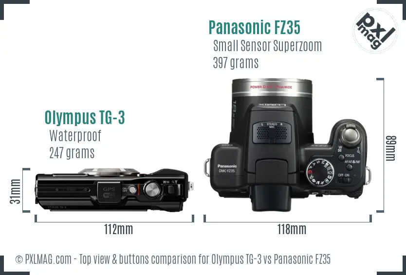 Olympus TG-3 vs Panasonic FZ35 top view buttons comparison Olympus TG-3 vs Panasonic FZ35 top view buttons comparison
