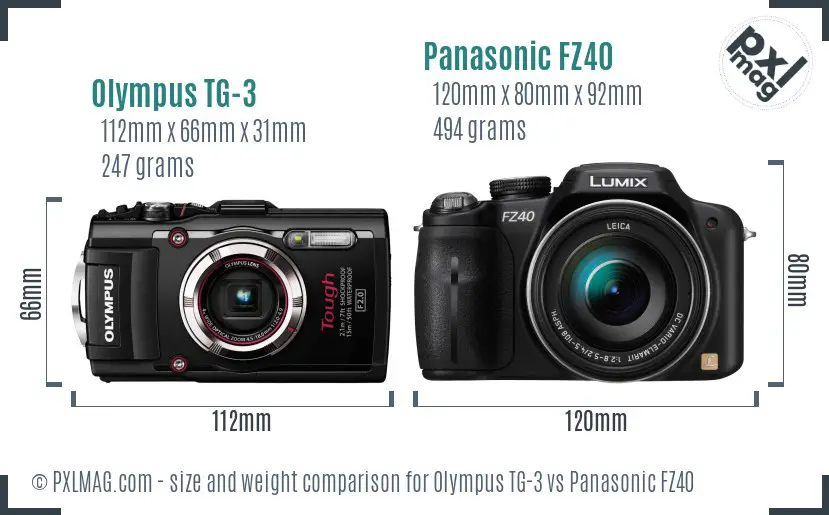 Olympus TG-3 vs Panasonic FZ40 size comparison