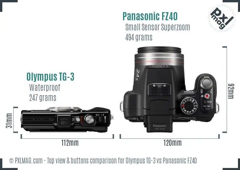 Olympus TG-3 vs Panasonic FZ40 top view buttons comparison