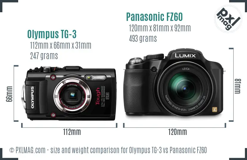 Olympus TG-3 vs Panasonic FZ60 size comparison Olympus TG-3 vs Panasonic FZ60 size comparison