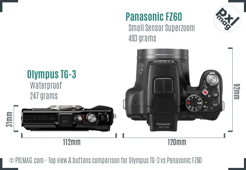 Olympus TG-3 vs Panasonic FZ60 top view buttons comparison