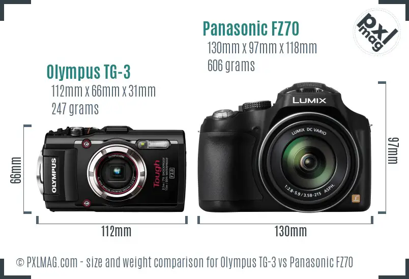 Olympus TG-3 vs Panasonic FZ70 size comparison