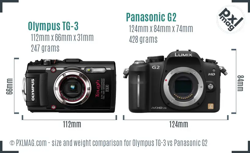 Olympus TG-3 vs Panasonic G2 size comparison