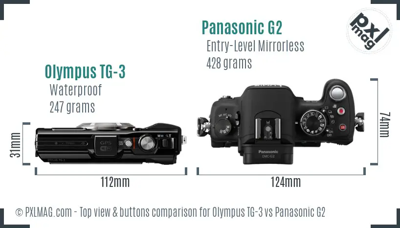 Olympus TG-3 vs Panasonic G2 top view buttons comparison