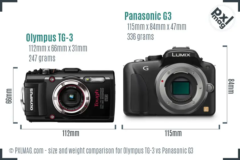 Olympus TG-3 vs Panasonic G3 size comparison